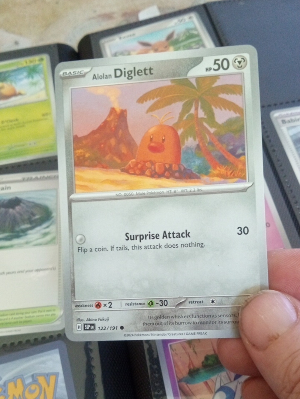 Pokemon Alolan Diglett Card - Gray, Brown, Green